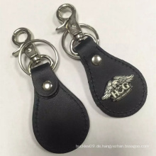 Kundenspezifisches schwarzes Leder Keychain mit kundenspezifischer Ikone